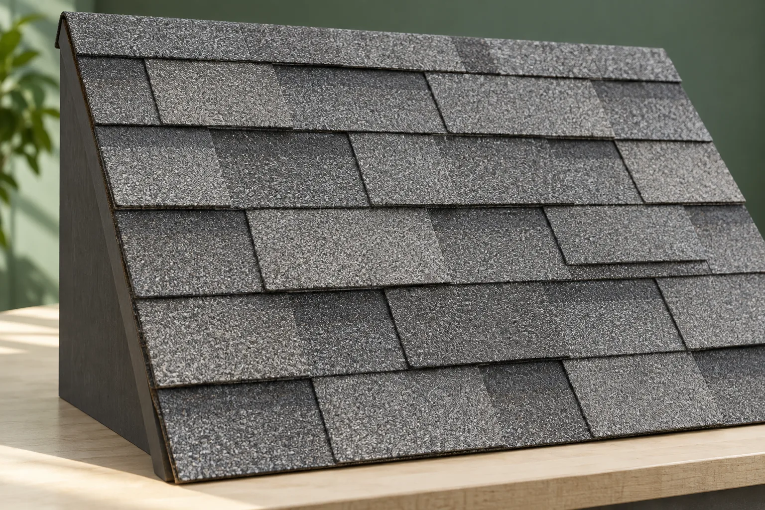 Staggered architectural asphalt shingle category shown on a sample panel