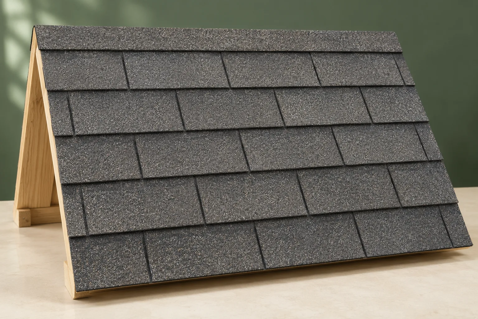 Flat three-tab asphalt shingle category shown on a sample panel